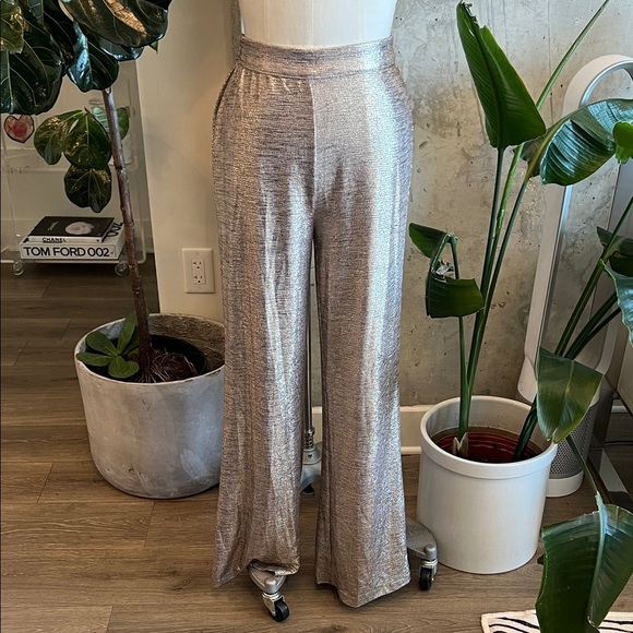Skies Are Blue Metallic Silver Wide-Leg Pants - Picture 1 of 7